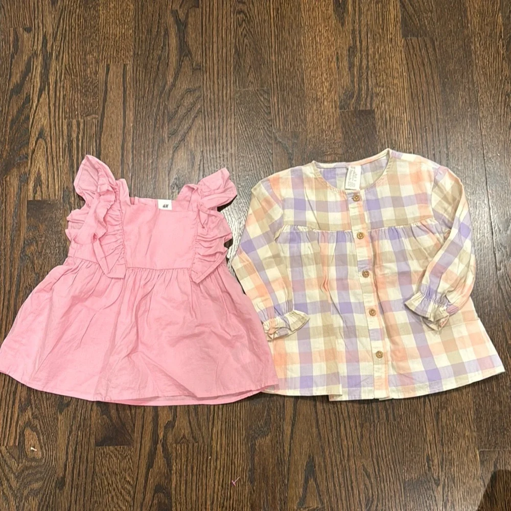 H&M Girl shirt bundle Pink Ruffle and Plaid Button-Up Shirt - Picture 1 of 8